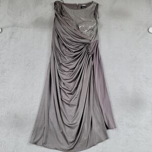 Adrianna Papell Evening Elegant Gray Evening Dress With Glitter Open Leg